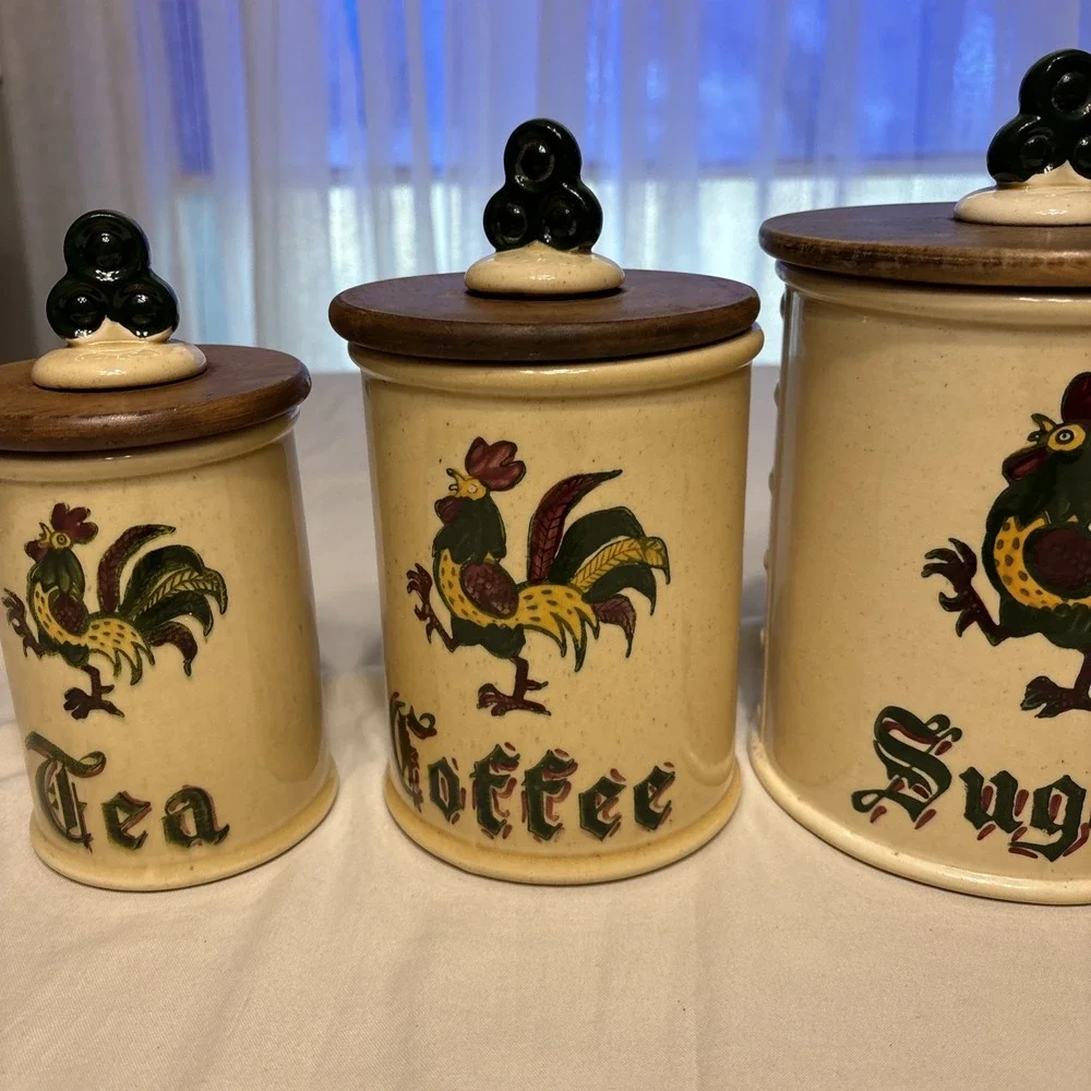 Metlox‎ Pottery Poppy Trail California Provincial Rooster Set/4 Canisters